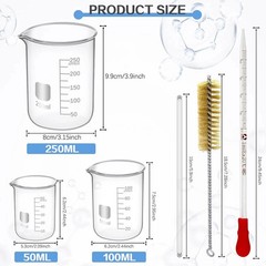 11Pcs Glass Beaker Set 50/100/250 ml Glass Graduated Cylinder 5/10/25/50 ml