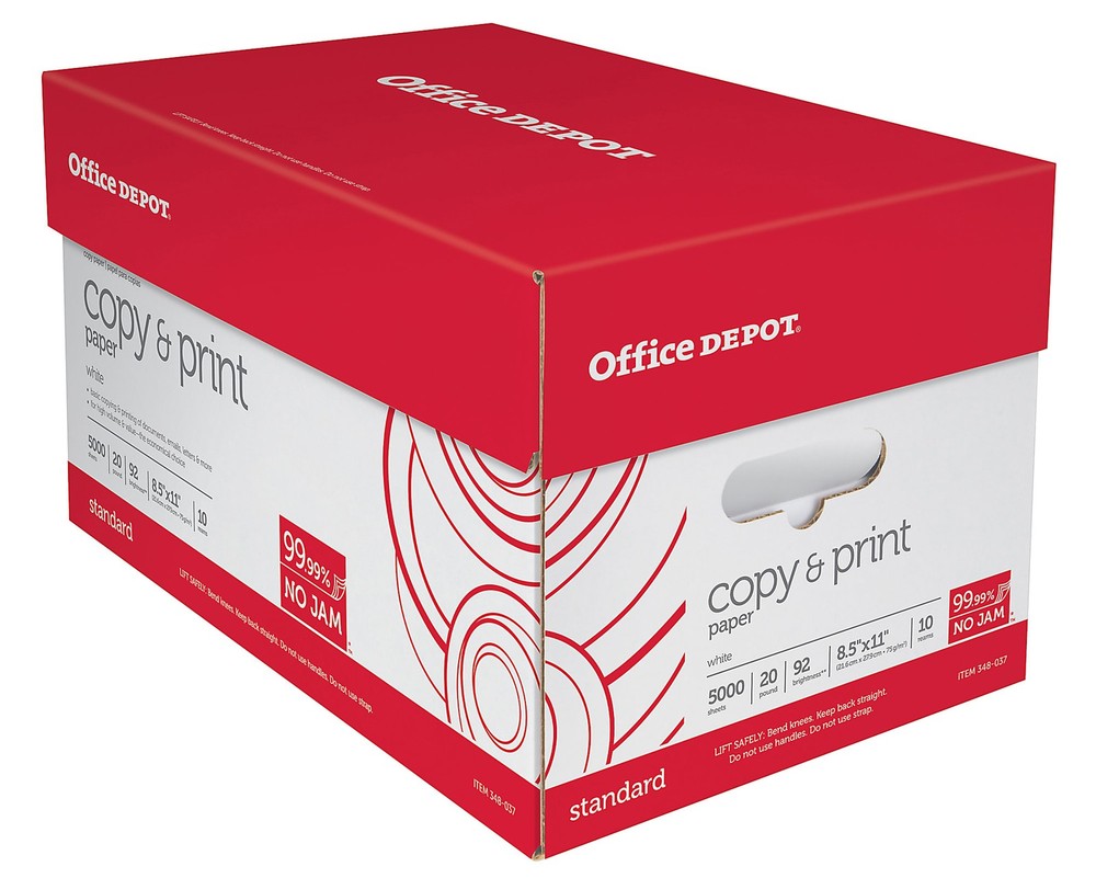 Office Depot Copy Print Paper 20 lb 8.5 x 11 Case of 10 Reams 5000 Sheets