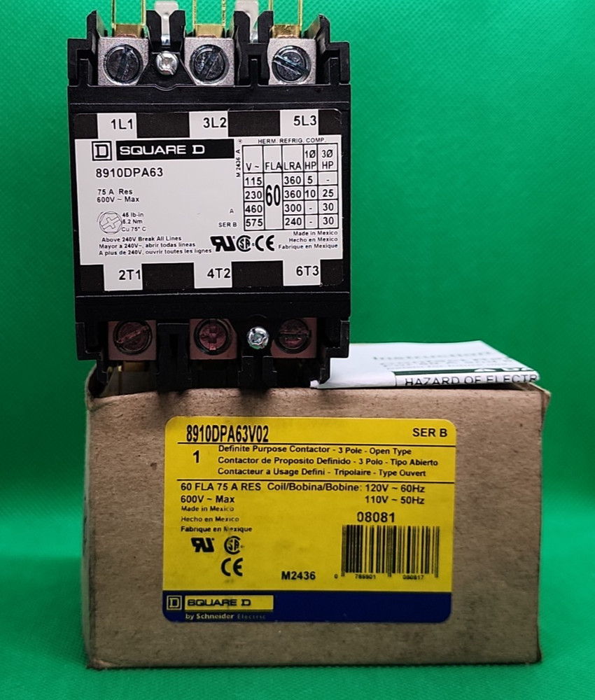 SQUARE D 8910DPA63V02 3POLE 60A 600V Definite Purpose Magnetic Contactor [2NS1]