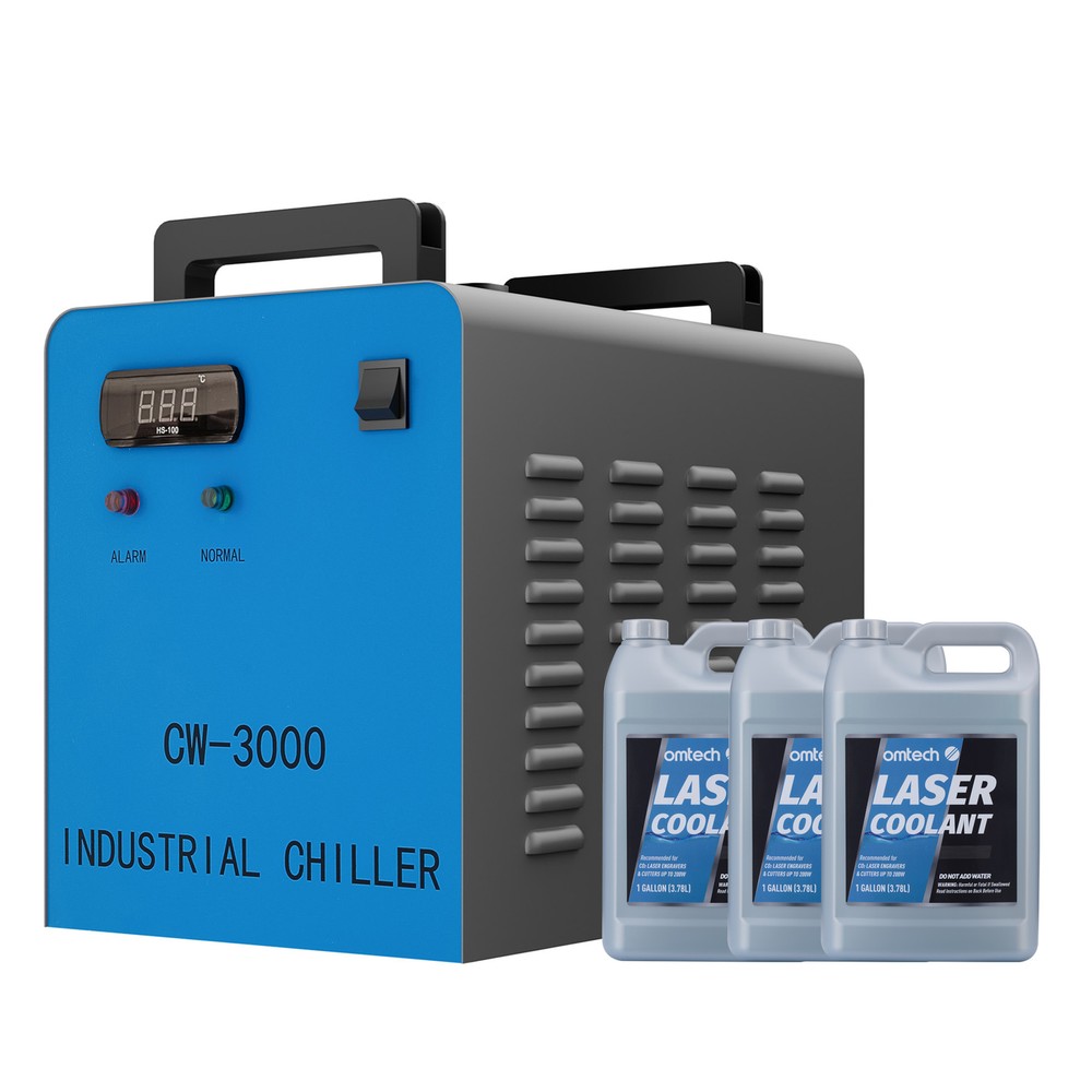OMTech Water Chiller CW-3000 for 40W 50W CO2 Laser Engraver with 2 Pack Coolant