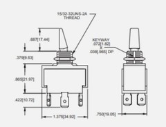 Lot of 2 – Carling – Momentary Toggle Switch, SPDT 6Amp 125VAC, Paddle, New