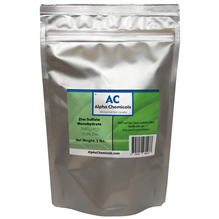 Zinc Sulfate Monohydrate Powder – 35.5% Zn – 5 Pounds
