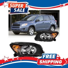 Headlights Assembly 2006-2008 Toyota RAV4 Halogen Black Housing Amber Reflector