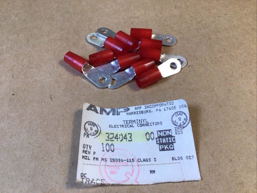 10 Pc. AMP 324043 Ring Tongue Terminal RING-047 8 AWG 10 TERMINYL 0.190 in. Ti