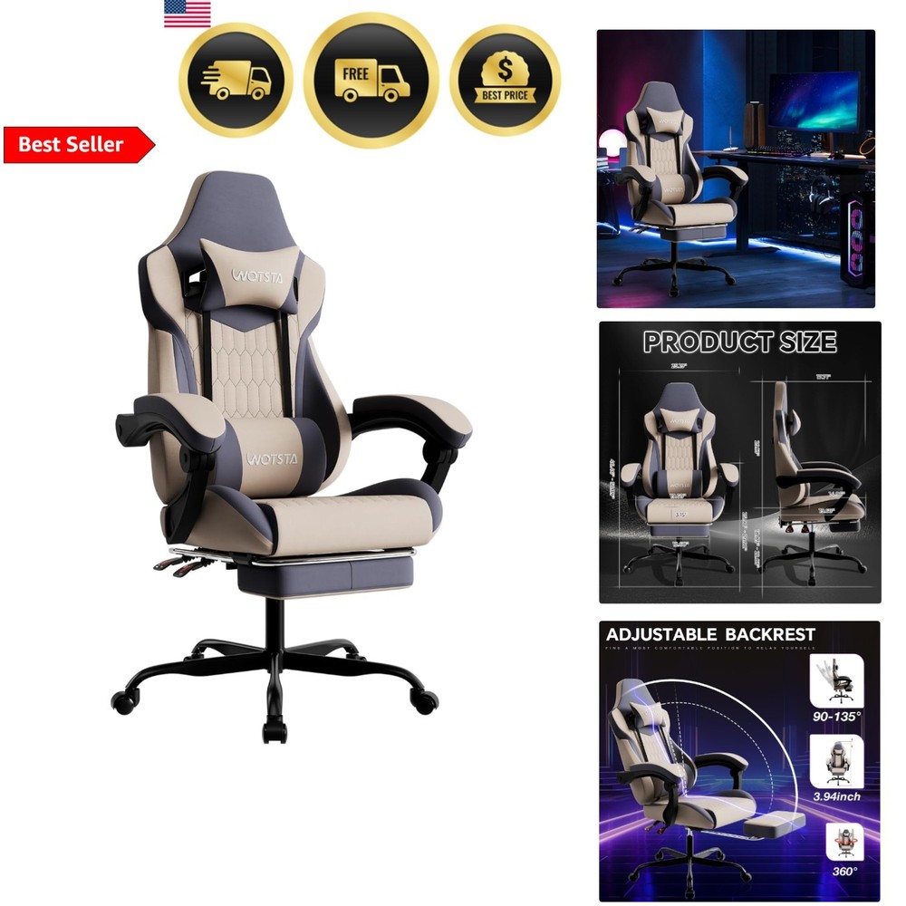 Gaming Chair with Footrest High Back Ergnomic Leather Adjustable Headrest