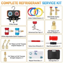 HVAC AC 3 Way Manifold Gauge Set w/ 5ft Hoses R134a R410a R22 R32 R404a Tool Kit