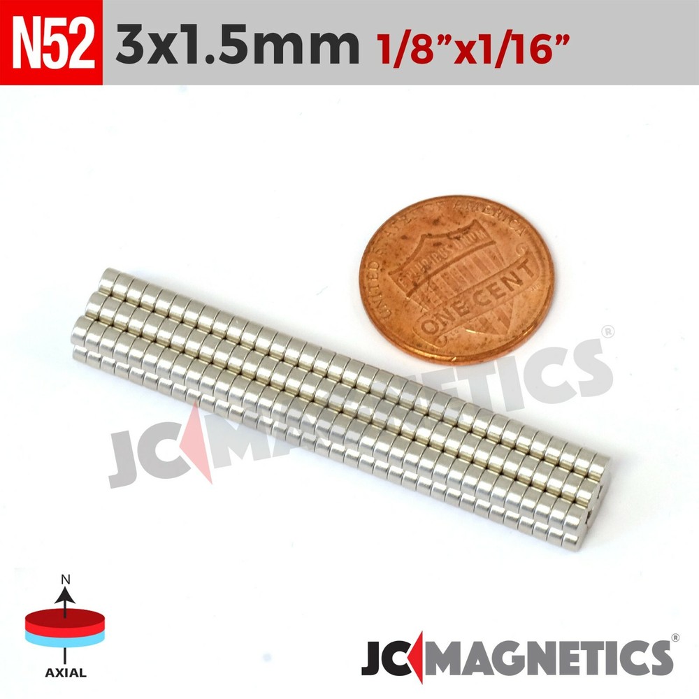 3mm x 1.5mm 1/8″x1/16″ N52 Small Strong Rare Earth Neodymium Crafts Magnet Discs