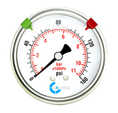 2.5″ LIQUID FILLED PRESSURE GAUGE 0 – 160 PSI, STAINLESS STEEL CASE BACK MOUNT