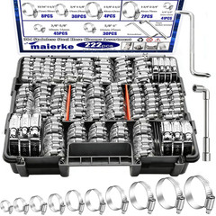 222PCS 304 Stainless Steel Hose Clamps Assortment Kit,Metal Adjustable 1/4″-2-3/
