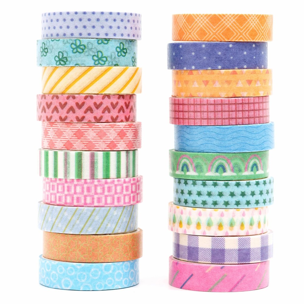 20 Rolls Cute Washi Tape Set Kawaii Basic Patterns Masking Decorative Tapes f…
