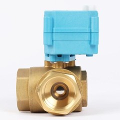 U. S. Solid 3 Way T Type Motorized Ball Valve w/ Hand Wheel 1in Brass 9-24V