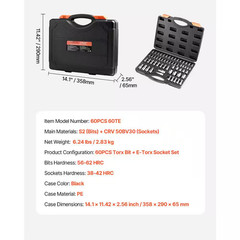Torx Bit Socket and External Torx Socket Set, 60-Piece T6-T70, TT6-TT70, TP8-TP6