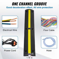 4PCS Floor Cable Protector Ramp 3.28 Ft. 1 Channel Rubber Speed Bump 18000Lbs. L