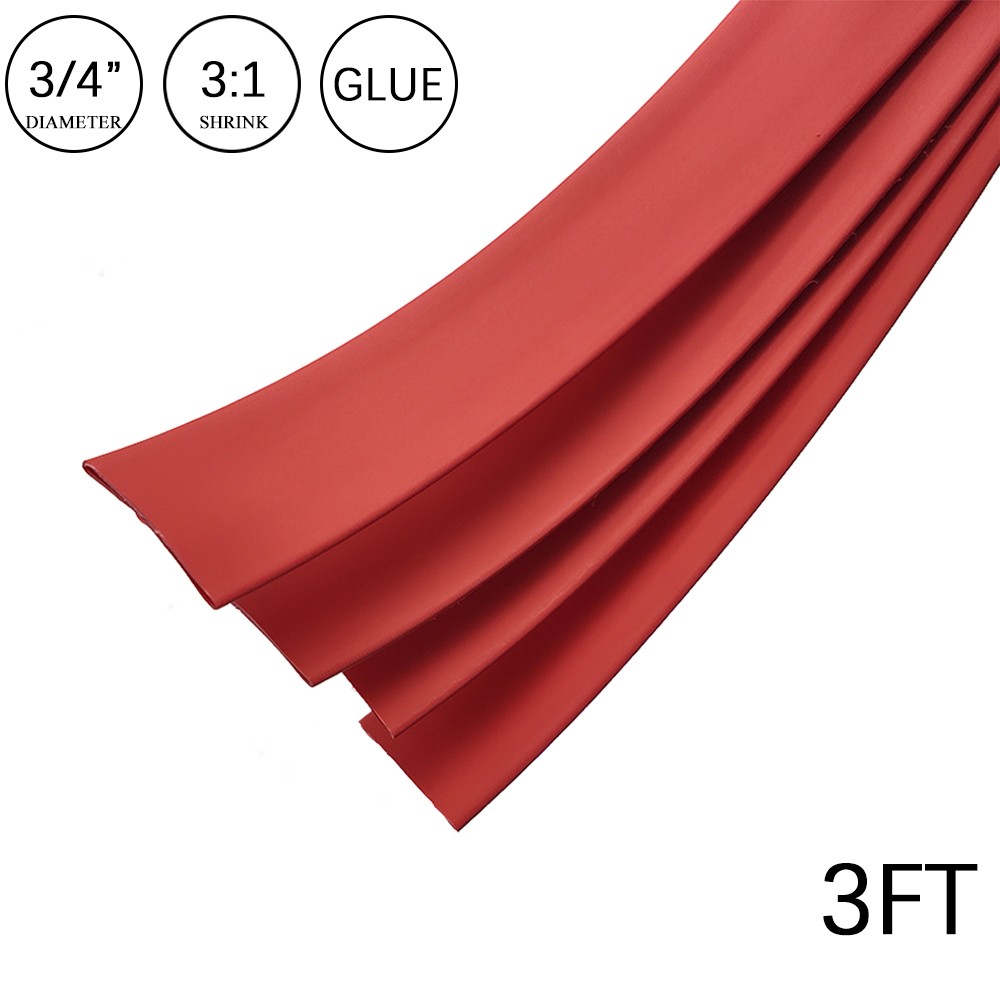 3:1 Heat Shrink Tube – 3/4″ Red Dual Wall Marine Adhesive Glue Lined Waterproof