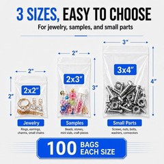 Small Plastic Bags, 300 PCS Jewelry Bags 3 300pcs(2×2 2×3 3x4in), clear
