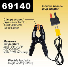 69140 K-Type Thermometer Pipe Temperature Clamp for Hvac/Multimeter Temperatu