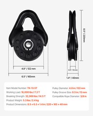 14.5 Ton Heavy Duty Recovery Snatch Block Pulley Snatch 32,000 lbs Capacity