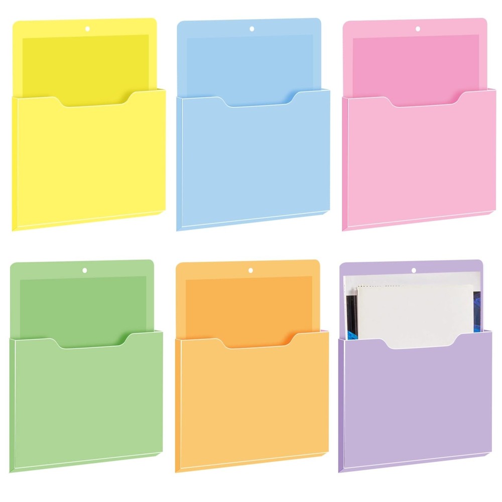 Fuutreo 6 Pcs Magnetic Wall File Organizer Vertical-Large, Macaron Color