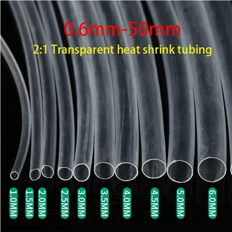 0.6mm-50mm 2:1 Transparent Clear Heat Shrink Heatshrink Tube Tubing Wire Sleeves