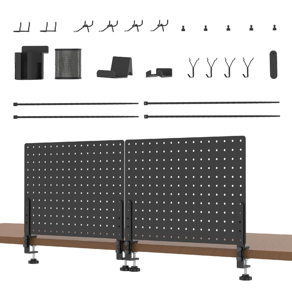 Clamp On Desk Pegboard 32″ x 12″ (Complete Kit)-No Drill Metal Desktop Privac…