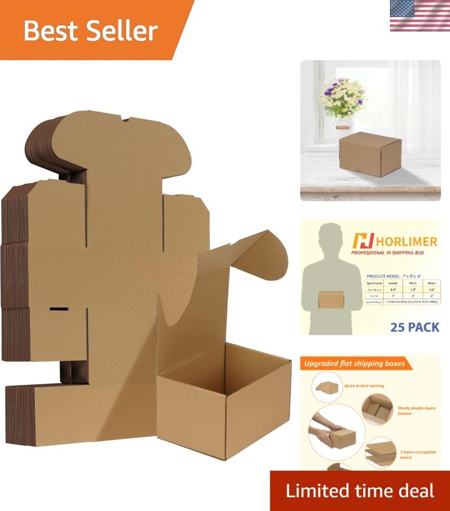 7x5x4 Inches Shipping Boxes Set of 25 – Brown Corrugated Cardboard Mailer