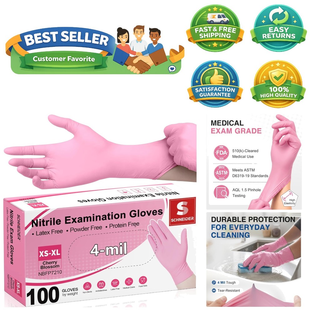 Versatile 4-mil Nitrile Gloves in Cherry Blossom – Ideal for Medical & Salon Use