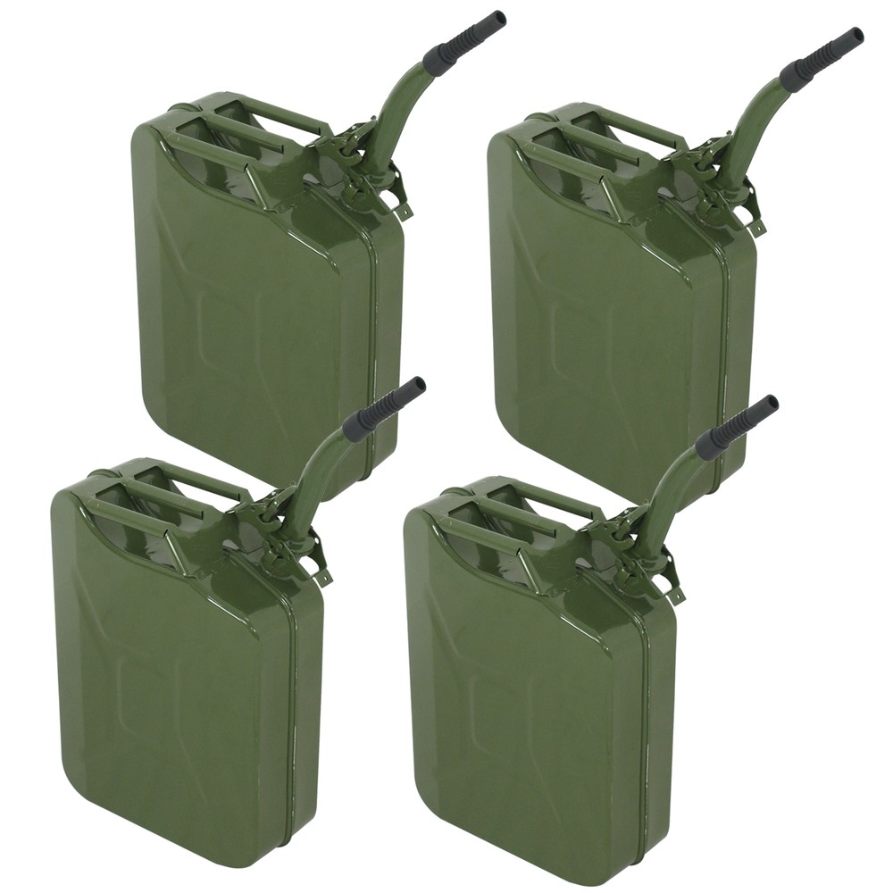 4PCS Jerry Can 5Gallon 20L Metal Steel Tank Military Style Storage Gas Can Green