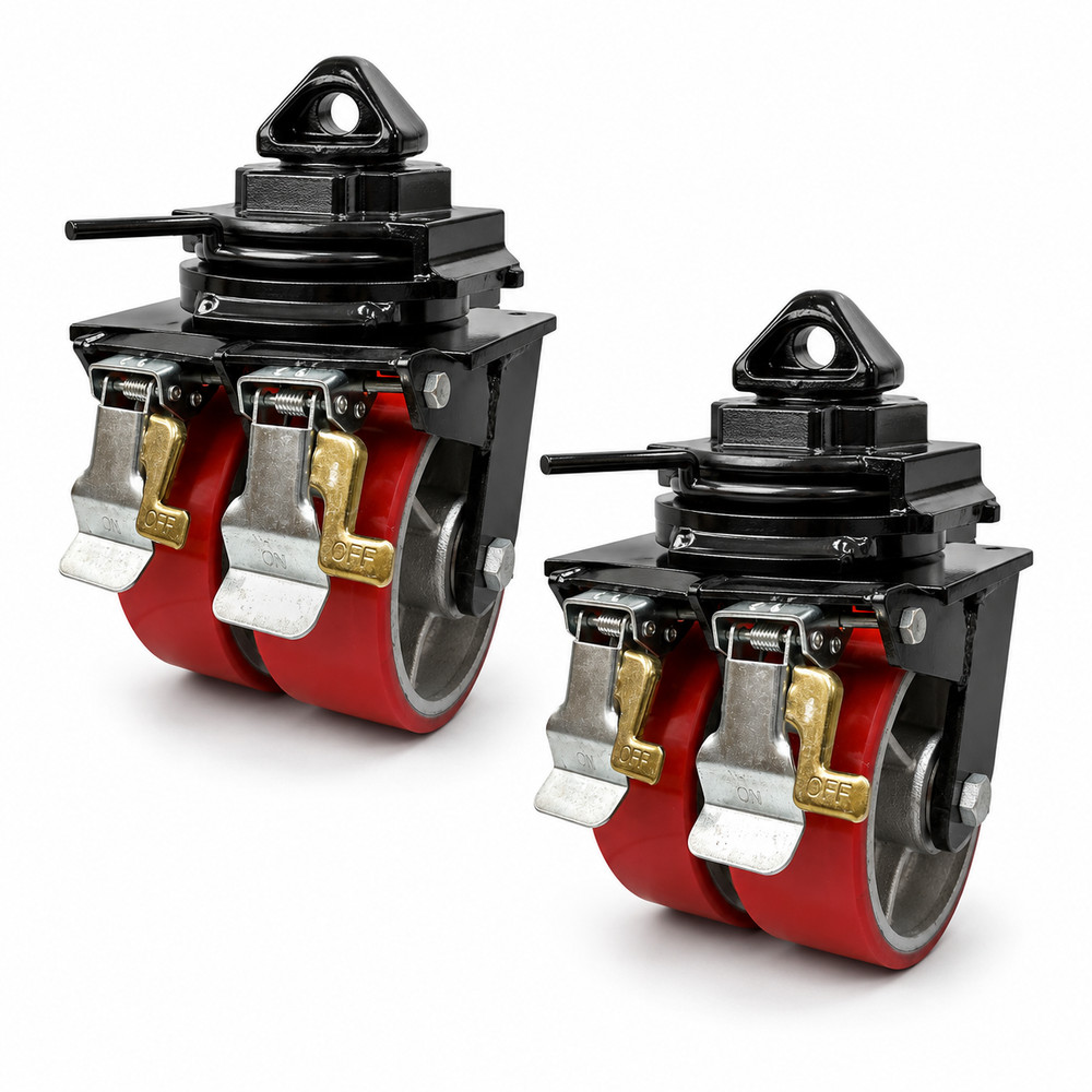 2 Pack 8″ ISO Shipping Container Double Caster Wheels with Brakes 5500 lbs WLL