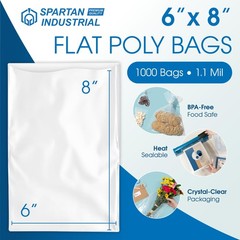 – 6″ X 8″ Open-End Flat Poly Bags (1000 Count) 1.1 Mil Clear Bags for Packagi…