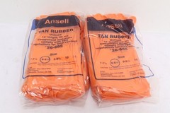 24 Pair of Ansell Gloves Tan Rubber unlined 12″ Length 20mil. Sz. 8, 26-685