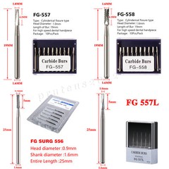 Dental Tungsten Carbide Bur Straight Fissure Cross Cut FG 556 557 558 19/25mm