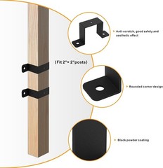 4Pcs 2×2 Square Tube U Clamp Bracket Strap Deck Fence Post Mount Black Metal