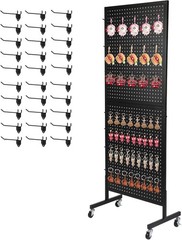 Mobile Black Metal Pegboard Display with 30 Hooks – 2×5.5 Feet