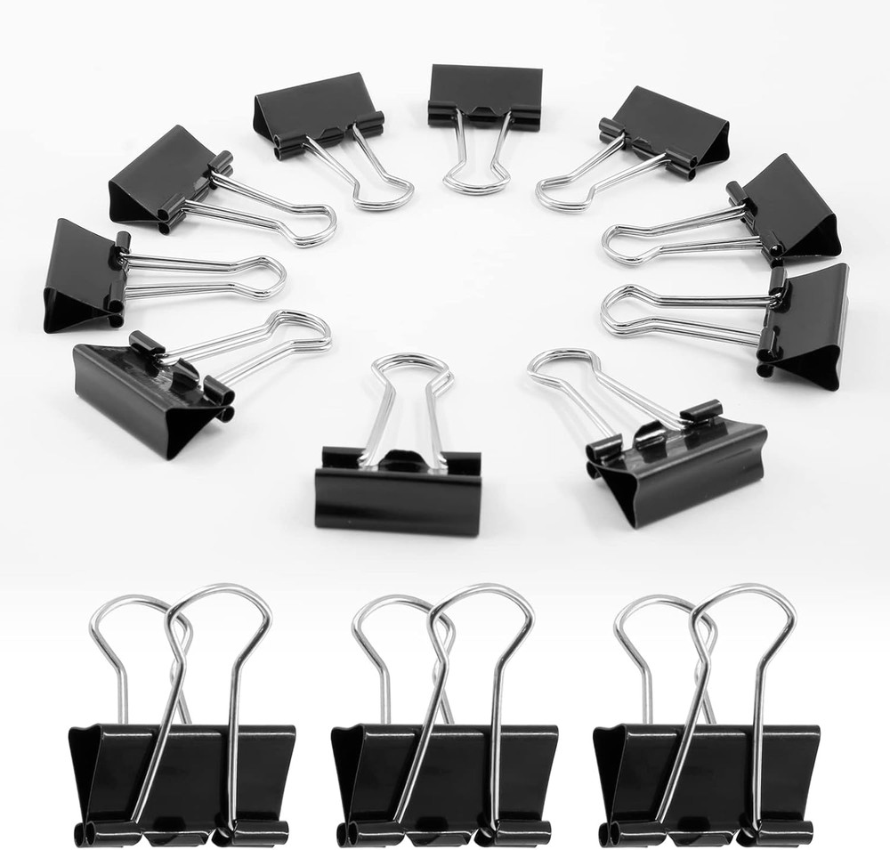 40 Pack Black Metal Binder Clips 1 Inch Heavy Duty Small Medium Large Office