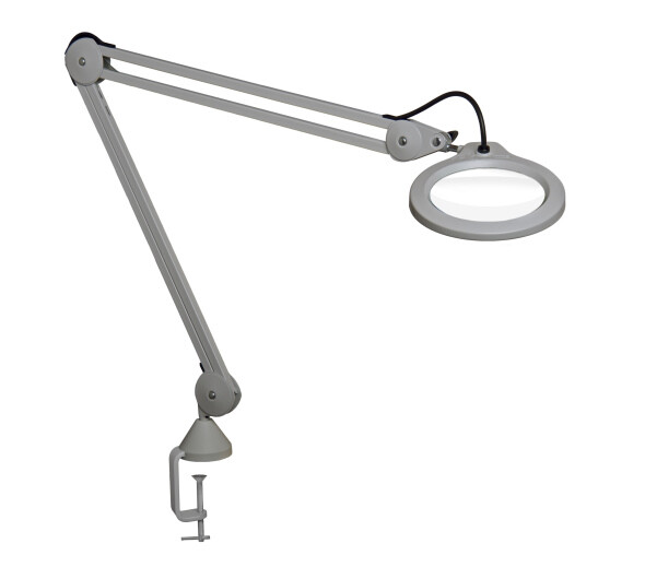LFG028217 Luxo LFM LED Magnifier, 30″ Arm, 5-D Lens & Edge Clamp, Light Grey