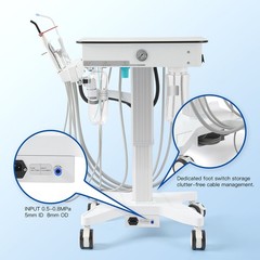 Portable Dental Delivery Unit Cart System /40L Silent Oil-Free Air Compressor