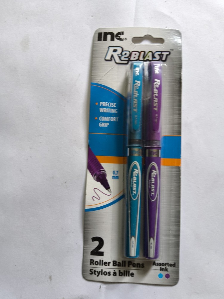 Inc. R-2 Blast Roller Ball Pens 2 ct. Assorted Color Blue Green NOS UNOPENED