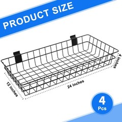 4 Pack Extra Large Slatwall Baskets, 24″ x 12″ x 4″ x x 4″, Black