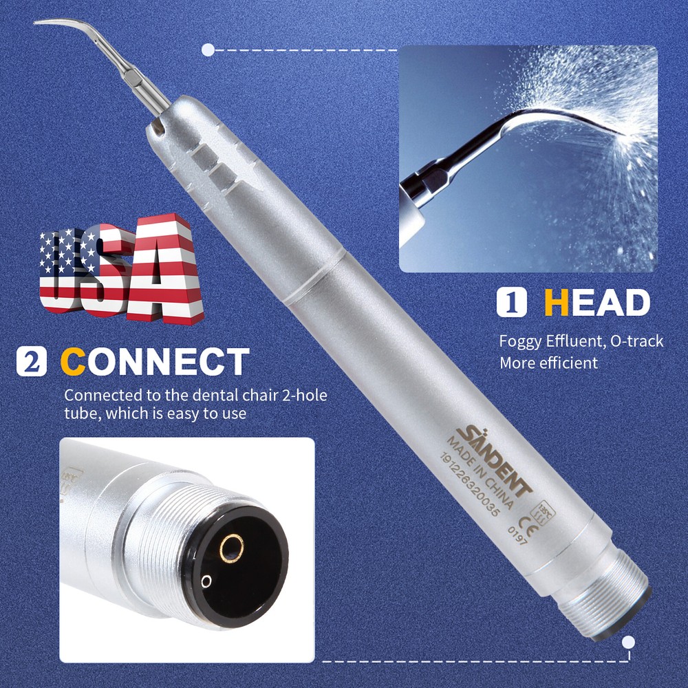 Dental Metal Ultrasonic Air Perio Scaler Handpiece Hygienist 2-Hole W/ 3 Tips st