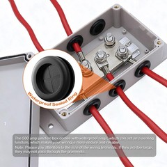 12-48V Heavy Duty 500A Bus Bar Tin-Plated Copper Block 6xM8(5/16″) Studs Wate…