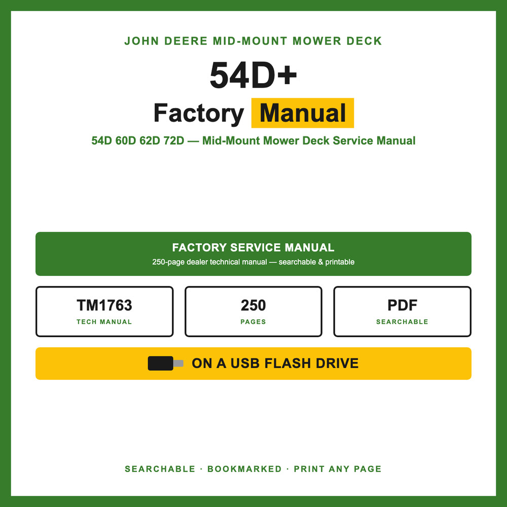 John Deere 54D 60D 62D 72D Mid-Mount Mower Deck Service Repair Manual TM1763 USB