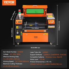 VEVOR 50W CO2 Laser Engraver and Cutter 12 x 20 in 19.7 IPS Engraving Machine
