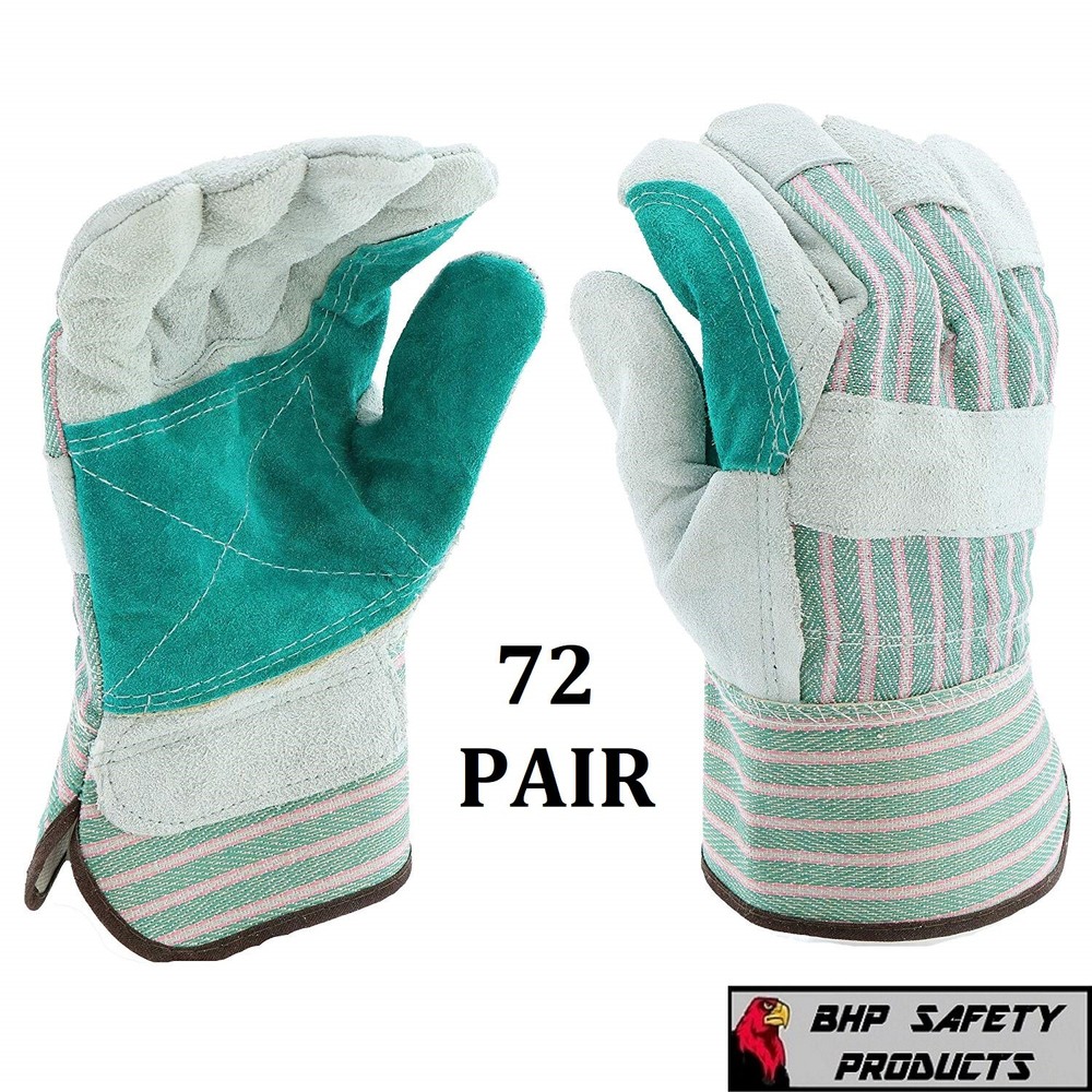 72 PAIR DOUBLE PALM SPLIT LEATHER PALM WORK GLOVES MEN’S LARGE BRAND NEW