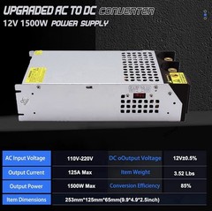 New Version 110V to 12V DC Converter 125A 1500W Power Supply, AC to DC Conver…