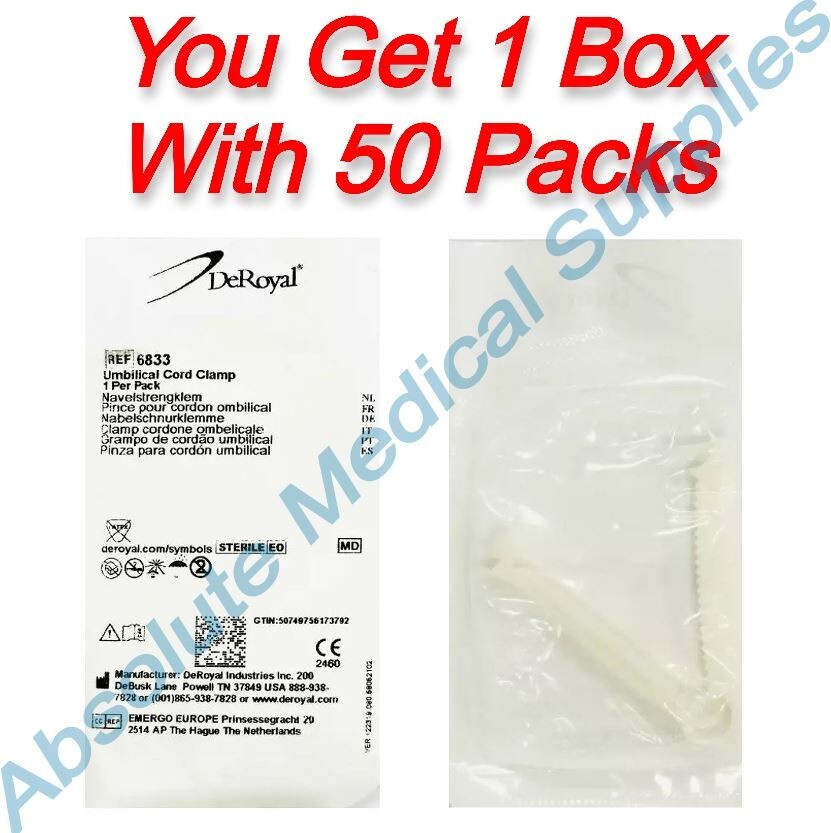 *50-Packs* DeRoyal Umbilical Cord Clamp Sterile 6833