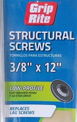 (15-pcs) Grip Rite Prime Guard Plus Structural Screws Blk 3/8 x 12 GRSSFW381215