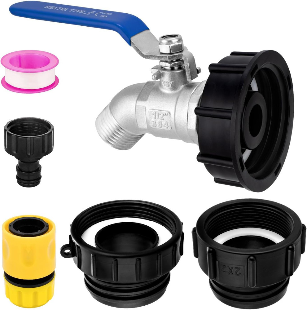 3-Size IBC Tote Adapter Kit for 275–330 Gallon Water Tanks Hose Fittings, 2.4…