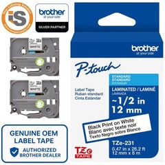 Genuine Brother TZe-2312PK Black on White 12mm 1/2″ P-Touch Label Tape