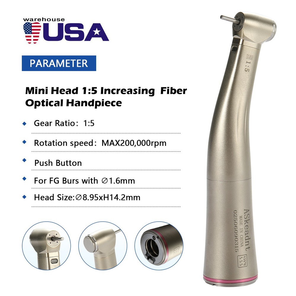 Dental 1:5 Increasing LED Fiber Optic Contra Angle Handpiece for NSK Ti-Max X95L