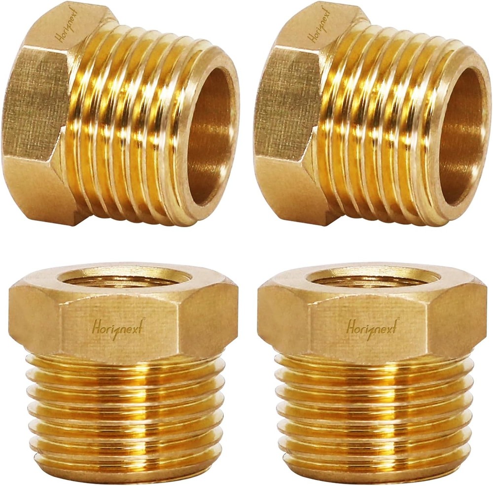 1/4 Inch Female to 1/2 Inch Male NPT Brass Reducer Bushing Adapter 4 Pack